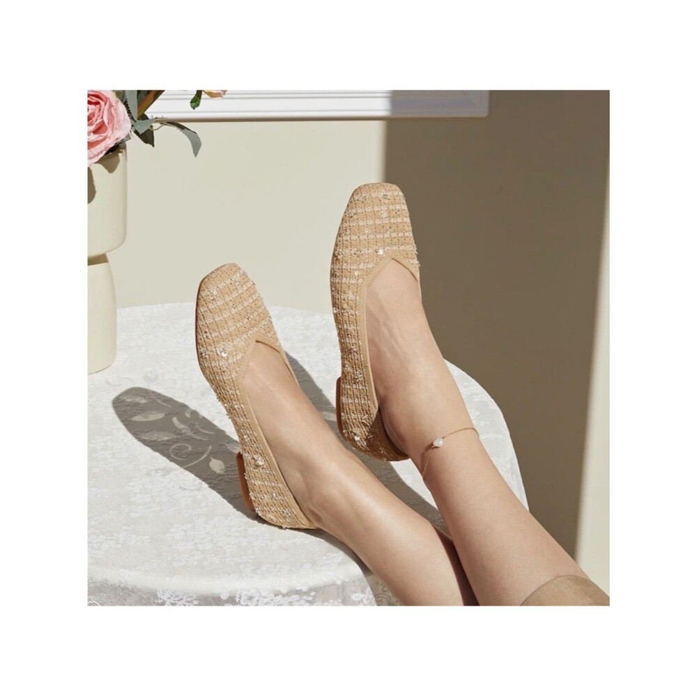 NWOB VIVAIA Margot 2.0 Tan Woven Flats Comfortable Knit Ballet Sequin